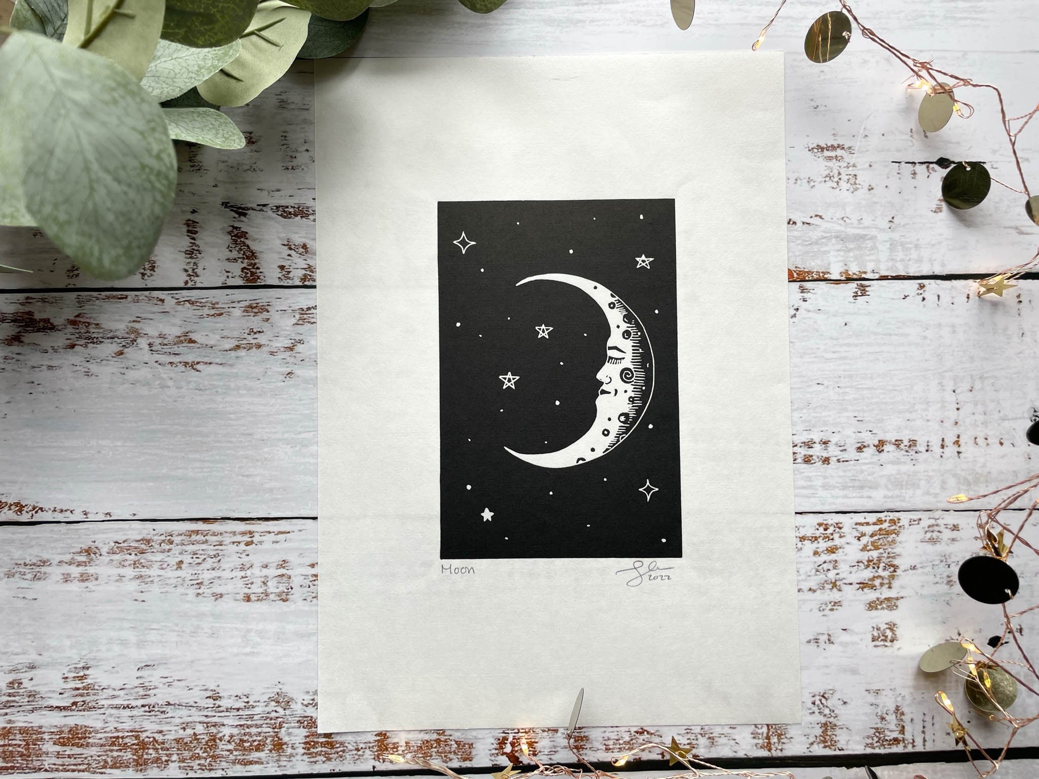 Crescent Moon - Linocut Art Print – Minna May Design