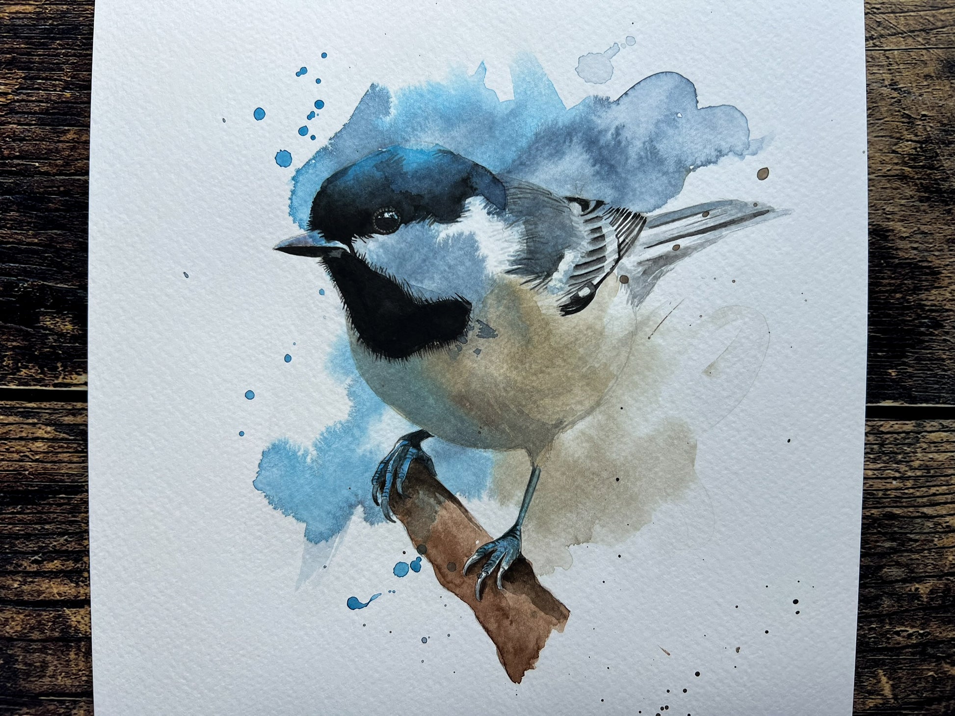 An A4 original watercolour painting of a coal tit on 300gsm watercolour paper.