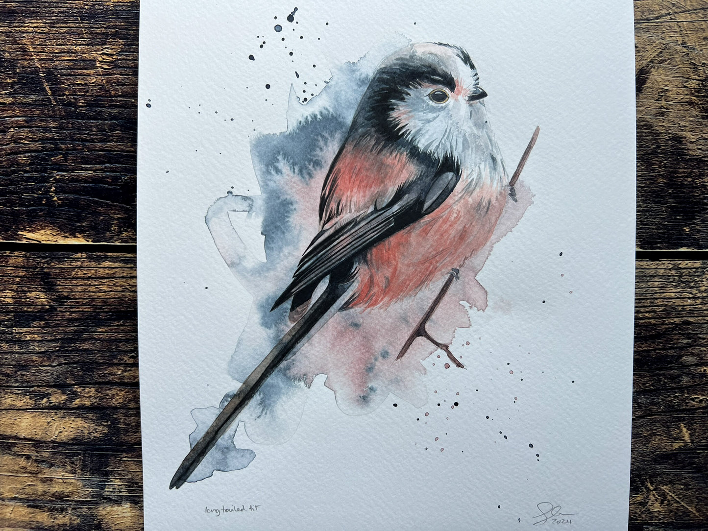 An A4 original watercolour painting of a long-tailed tit on 300gsm watercolour paper.