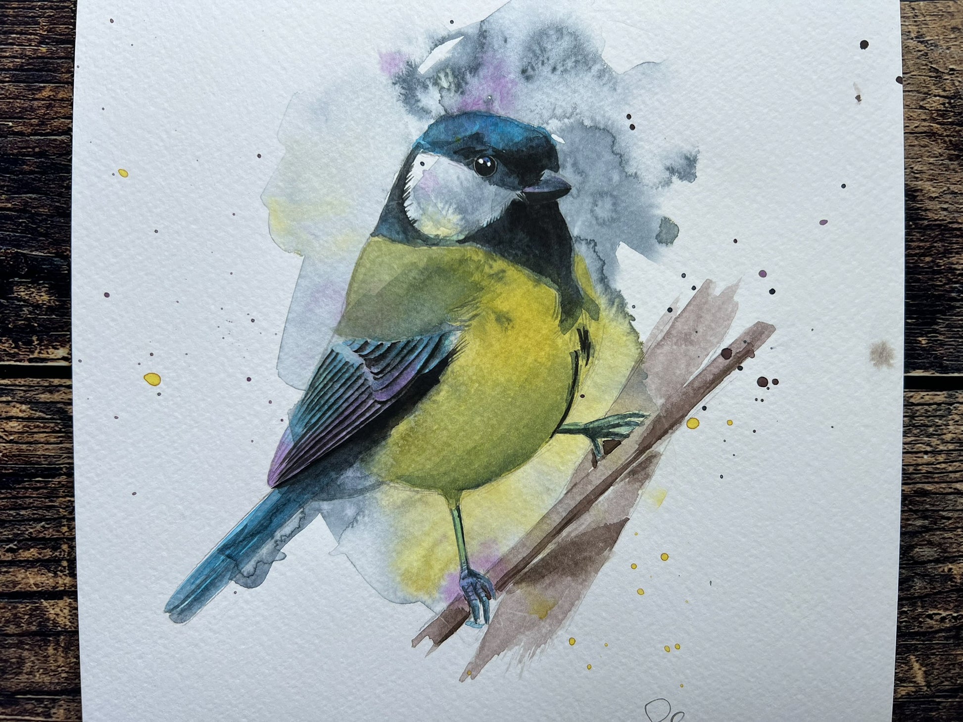 An A4 original watercolour painting of a great tit on 300gsm watercolour paper.