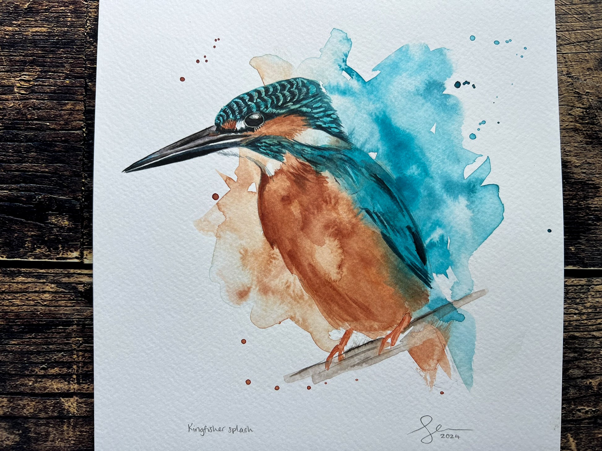 An A4 original watercolour painting of a kingfisher on 300gsm watercolour paper.