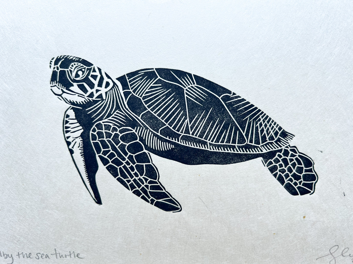 Sea turtle lino print on Japanese paper - SALE