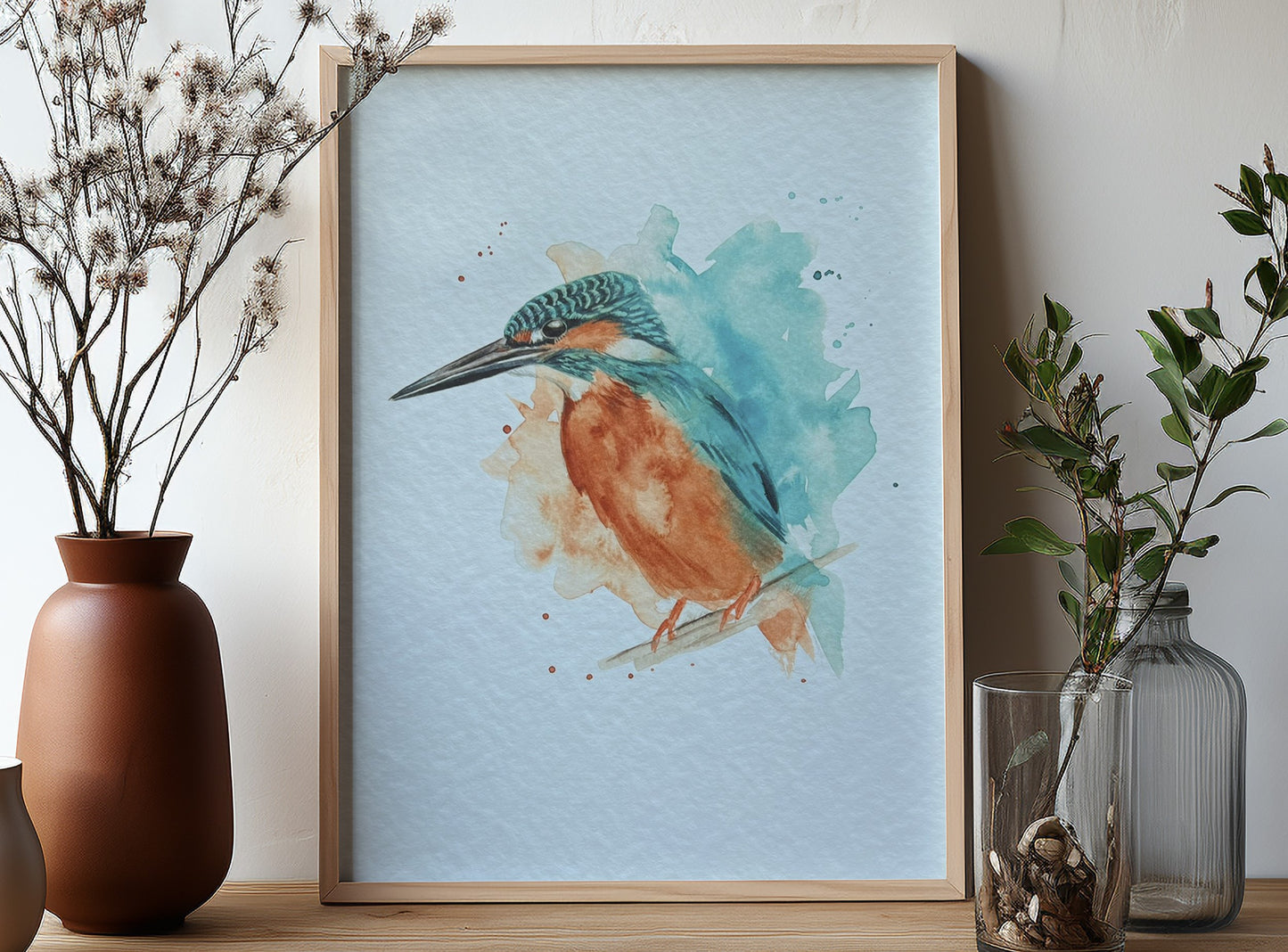 An A4 print of a kingfisher on textured archival paper.