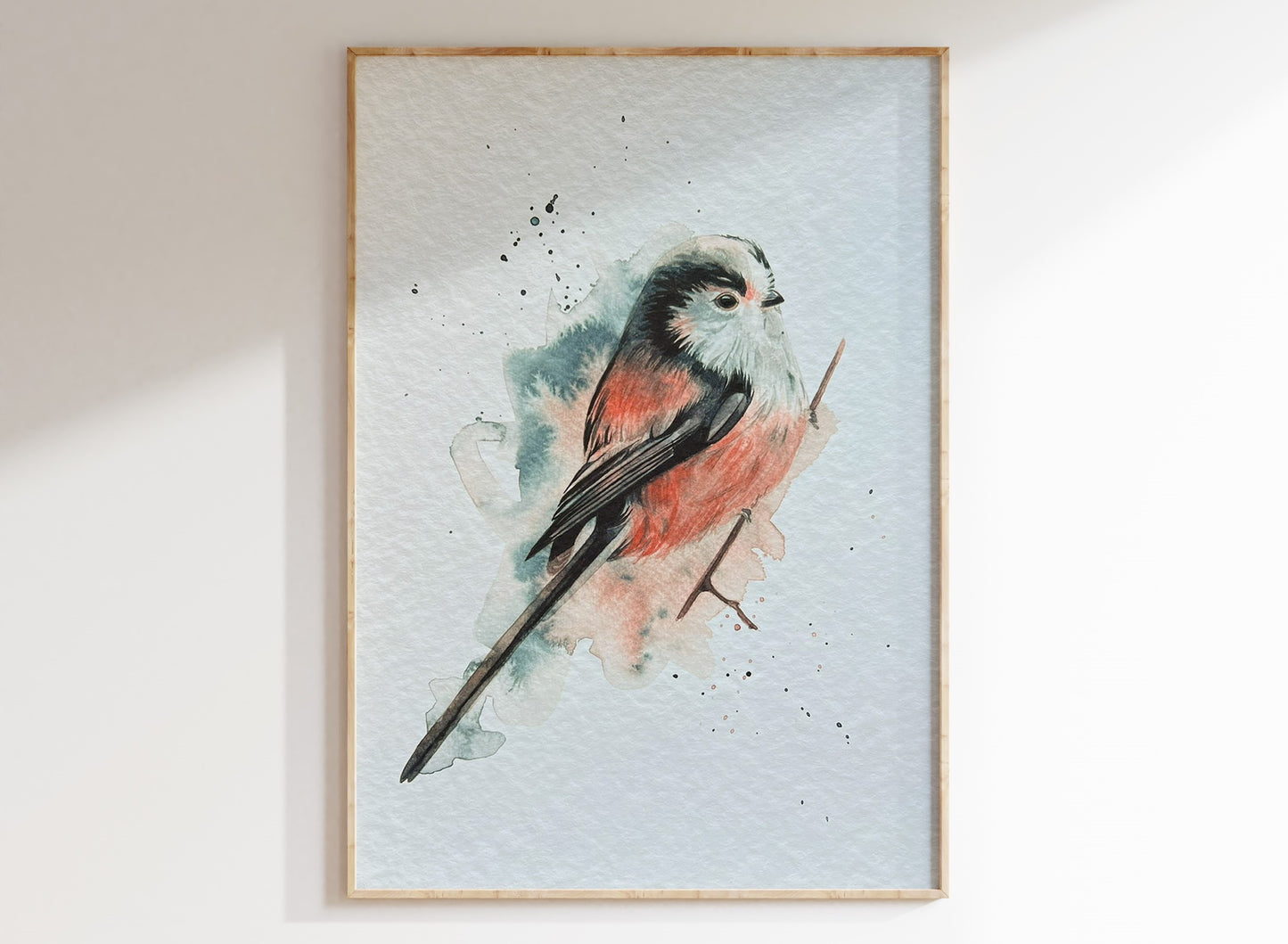 An A4 print of a long-tailed tit on textured archival paper.