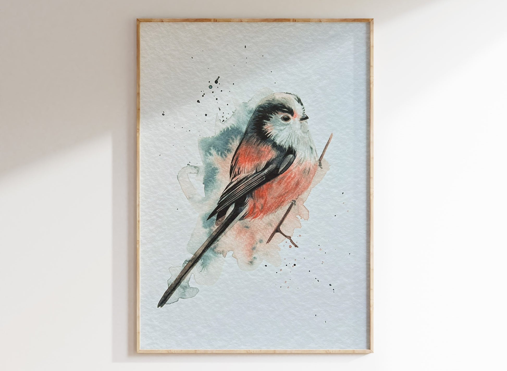 An A4 print of a long-tailed tit on textured archival paper.