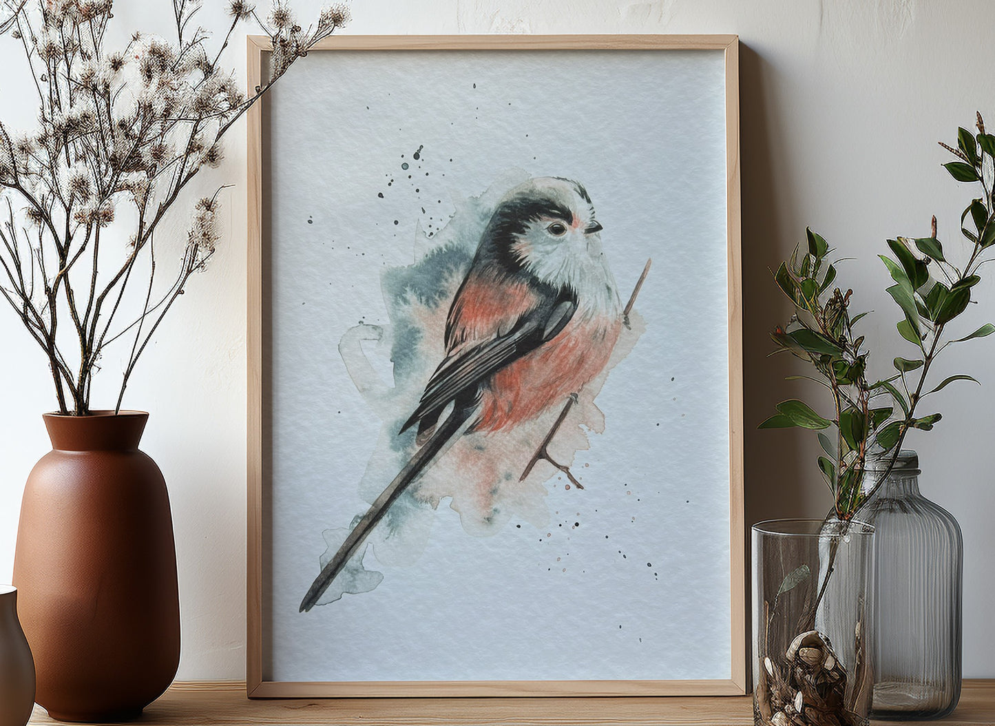 An A4 print of a long-tailed tit on textured archival paper.