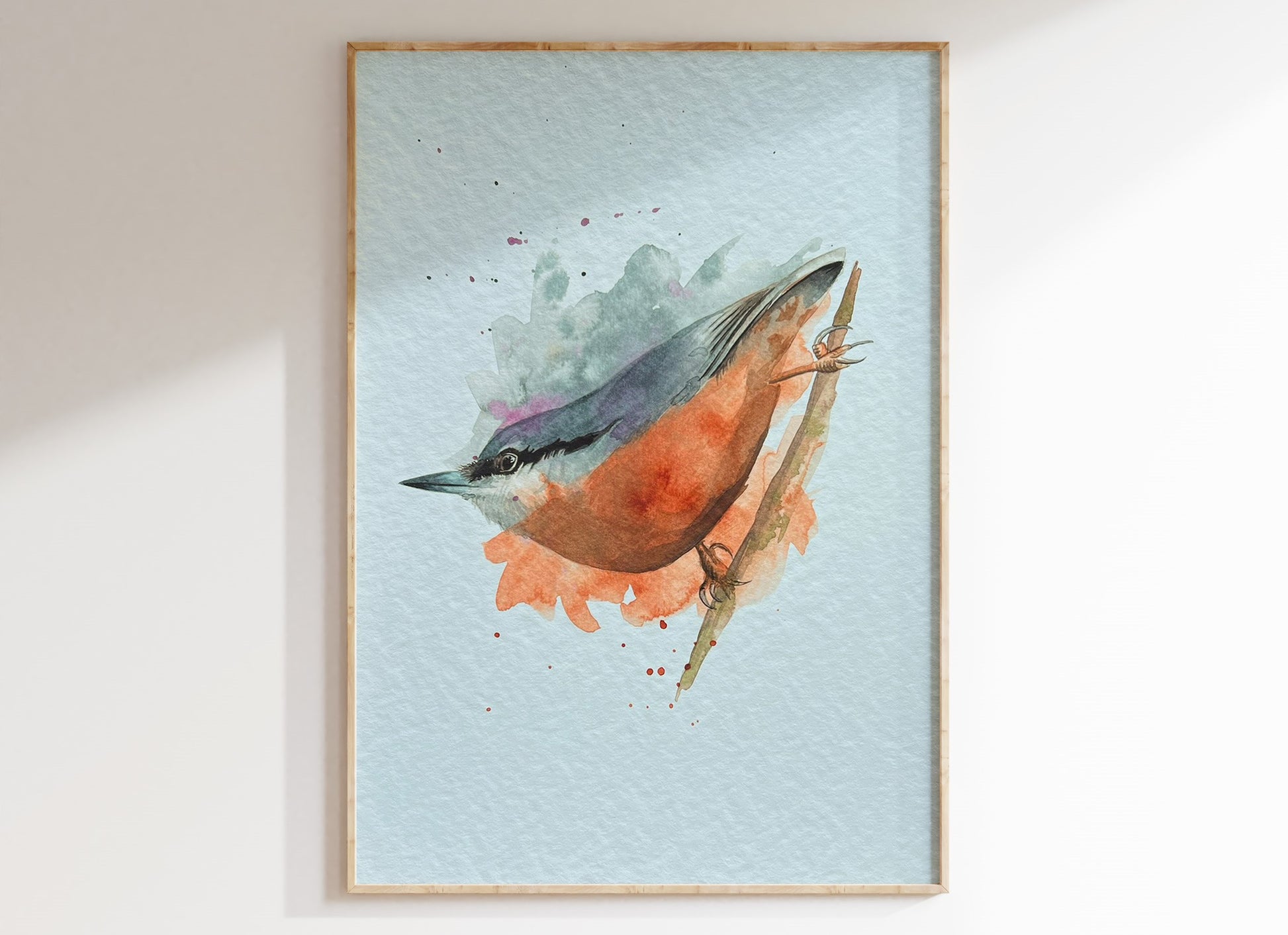 An A4 print of a nuthatch on textured archival paper.