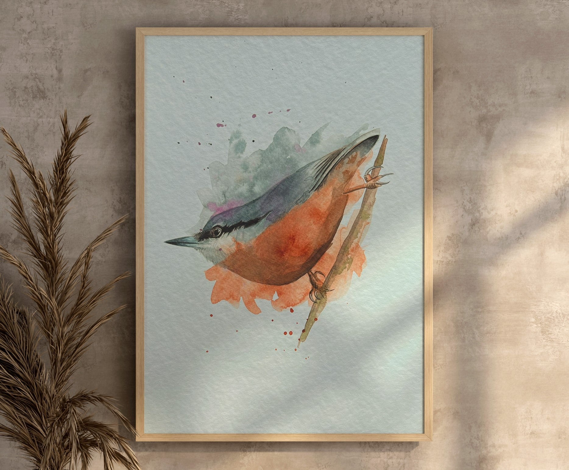 An A4 print of a nuthatch on textured archival paper.