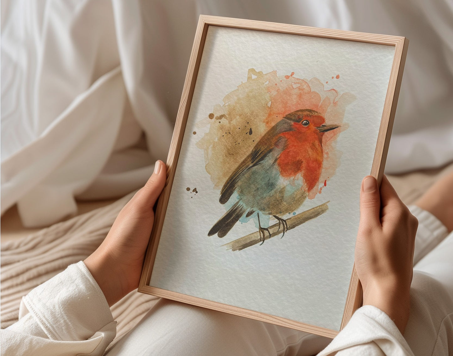 An A4 print of a robin on textured archival paper.