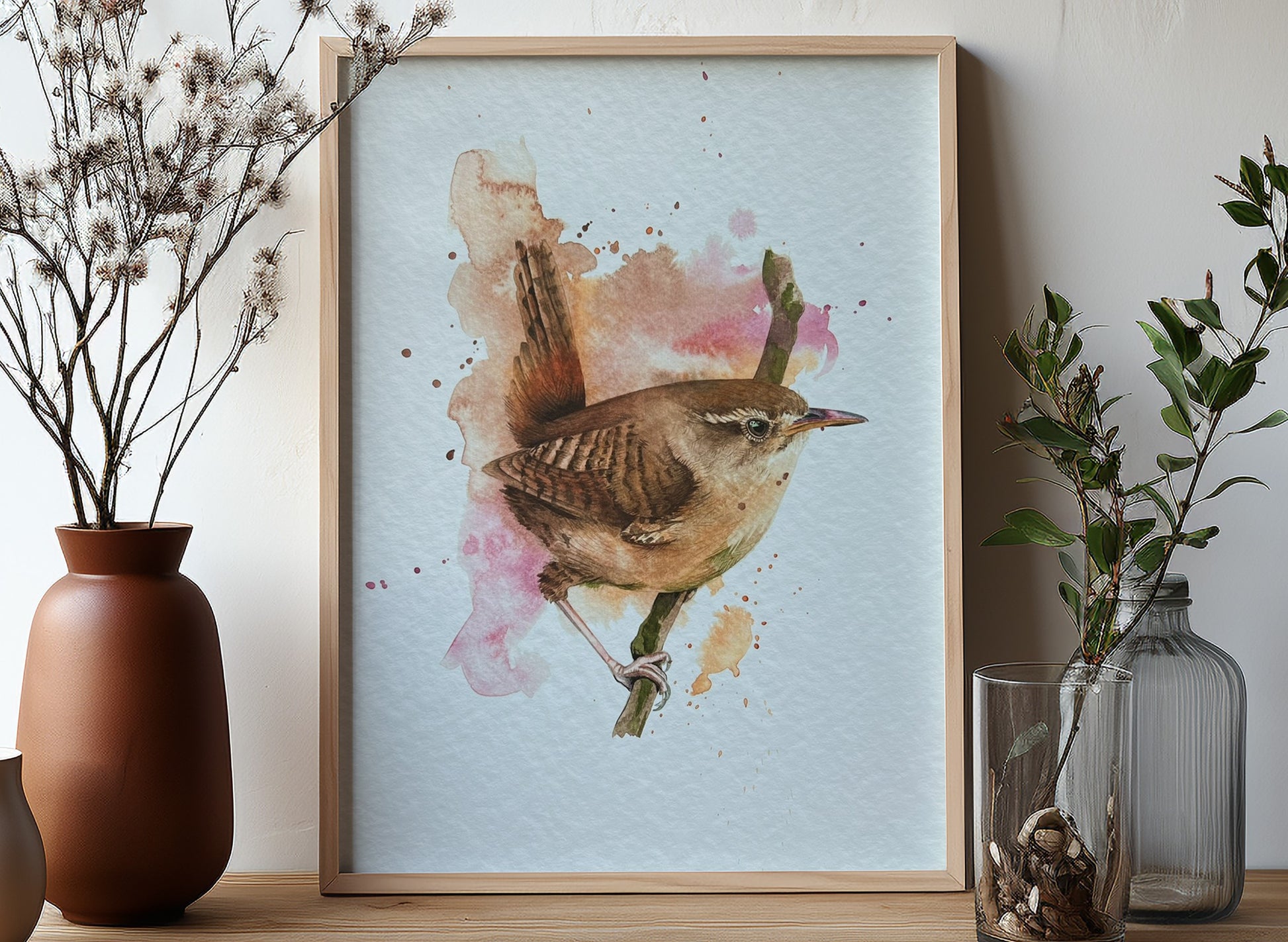 An A4 print of a wren on textured archival paper.