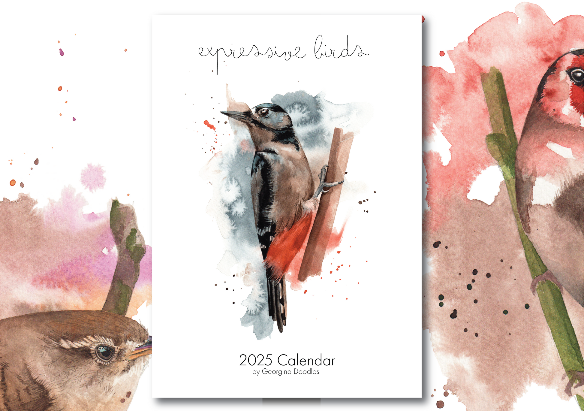 A mockup of the 2025 expressive birds calendar