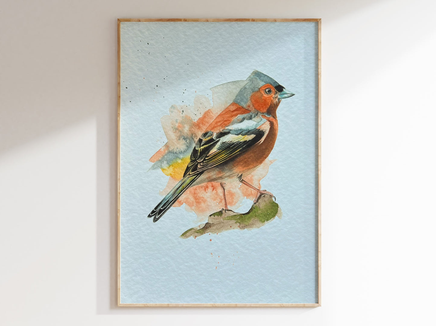 An A4 print of a chaffinch on textured archival paper.