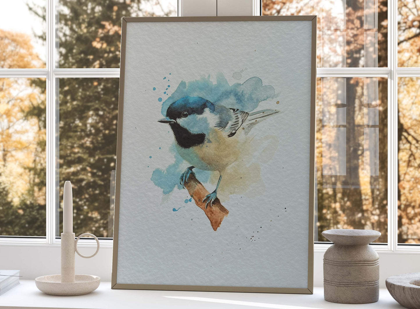 An A4 print of a coal tit on textured archival paper.