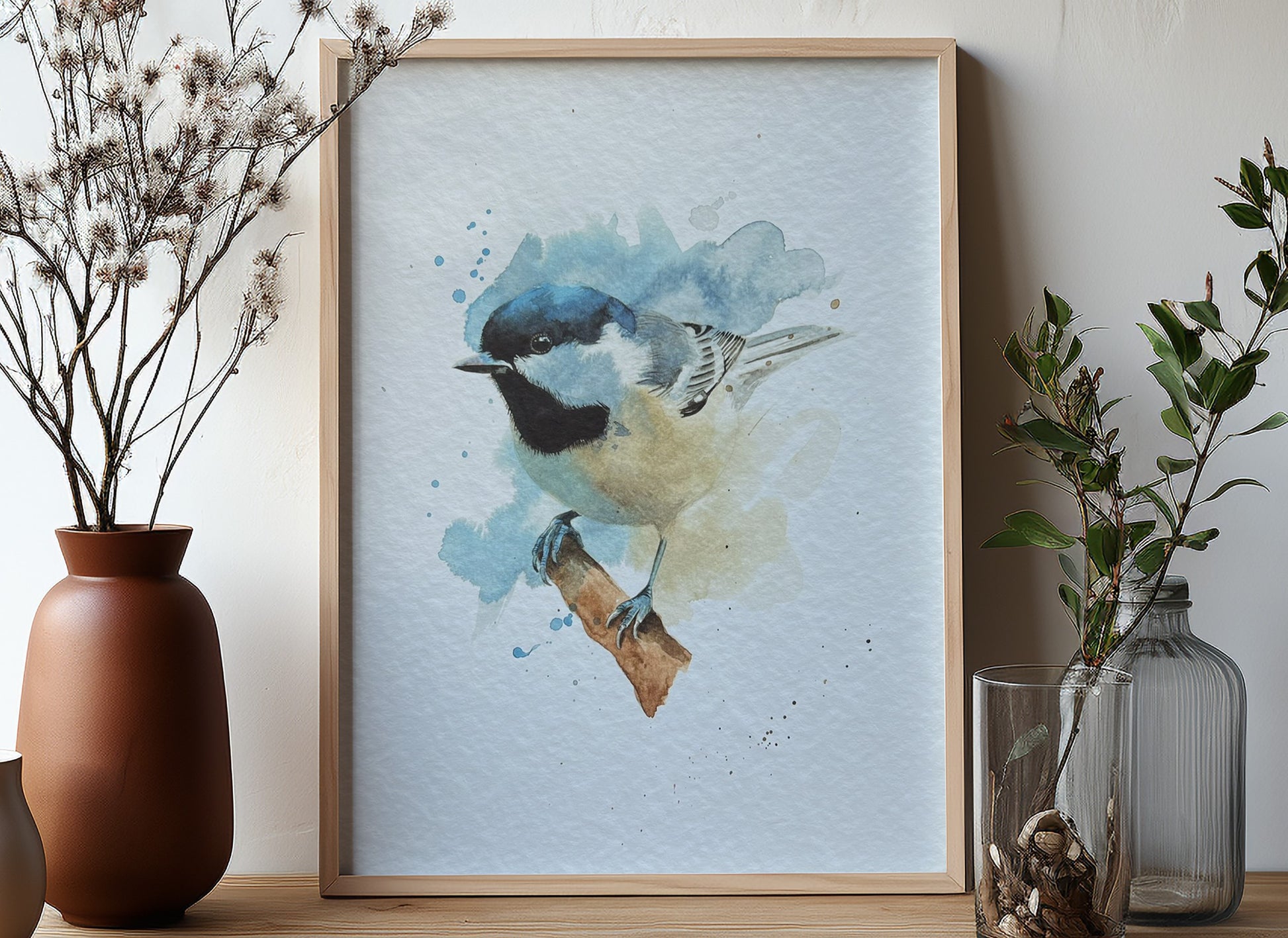 An A4 print of a coal tit on textured archival paper.