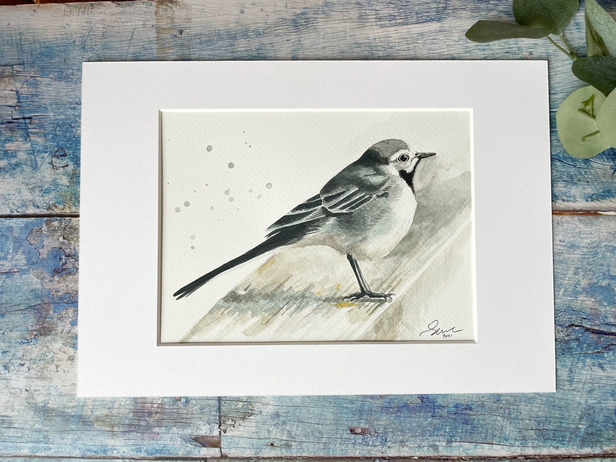 Original watercolour high quality painting of a wagtail